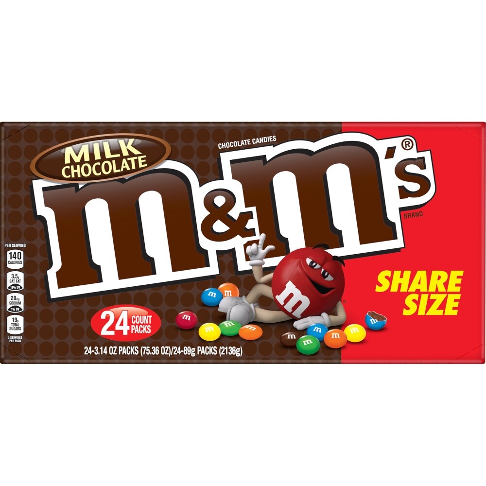 slide 1 of 1, M&M'S Milk Chocolate Candy, 3.14 oz, 24 Ct., 24 ct