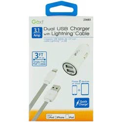 Custom Accessories Goxt White 12V Dual USB Charger w/Lightning Cable