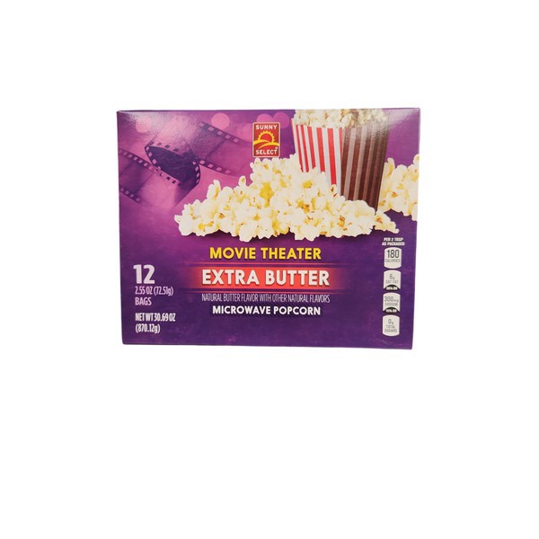 slide 1 of 1, Sunny Select, Microwavable Popcorn Extra Butter, 12-2.55 oz