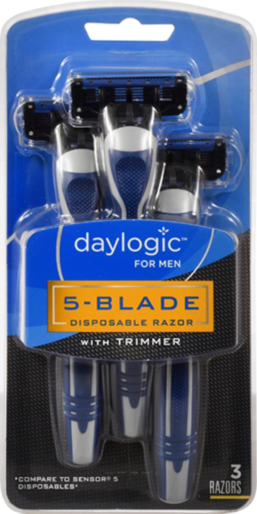 slide 1 of 1, Daylogic for Men 5-Blade Disposables with Trimmer, 3 ct