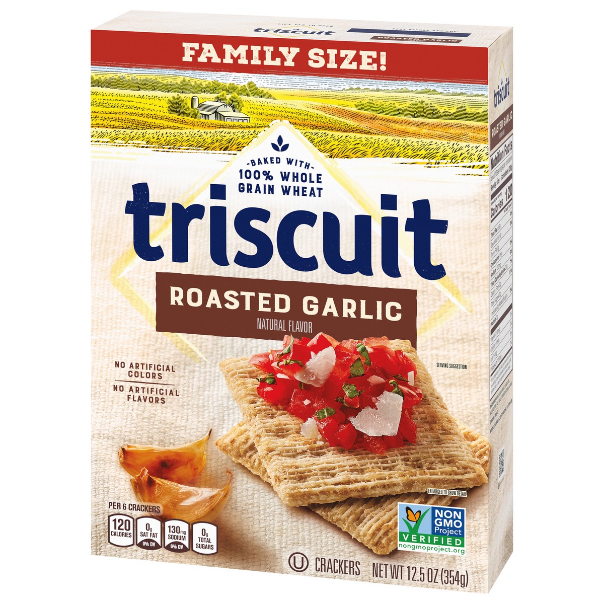 slide 6 of 9, Triscuit Roasted Garlic Whole Grain Wheat Crackers, Snack Crackers, Lunch Snacks, Family Size- 12.5 oz, 12.5 oz