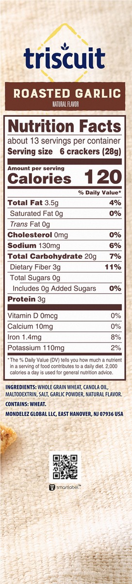 slide 8 of 9, Triscuit Roasted Garlic Whole Grain Wheat Crackers, Snack Crackers, Lunch Snacks, Family Size- 12.5 oz, 12.5 oz