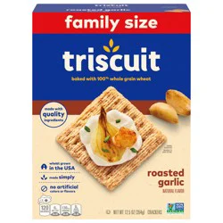 Triscuit Roasted Garlic Whole Grain Wheat Crackers, Snack Crackers, Lunch Snacks, Family Size- 12.5 oz
