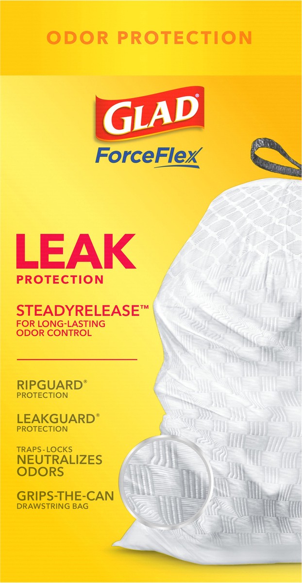 slide 9 of 9, Glad Force Flex Drawstring Gain Original Odor Shield 13 Gallon 110ct, 110 ct