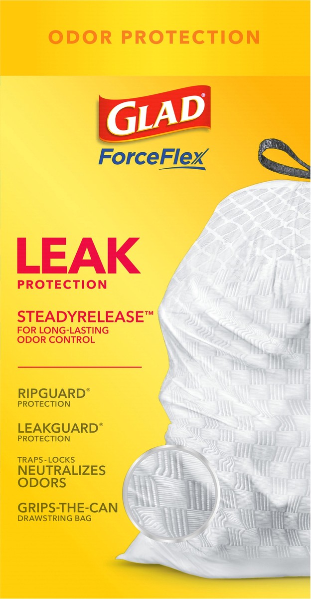 slide 6 of 9, Glad Force Flex Drawstring Gain Original Odor Shield 13 Gallon 110ct, 110 ct