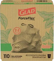 Glad ForceFlex Tall Kitchen Drawstring Trash Bags – 13 Gallon White Trash Bag, Gain Original scent with Febreze Freshness – 110 Count (79098)