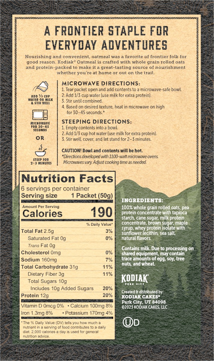 slide 2 of 8, Kodiak Cakes Oatmeal Packets, Maple Brown Sugar, 6 ct, 10.58 oz