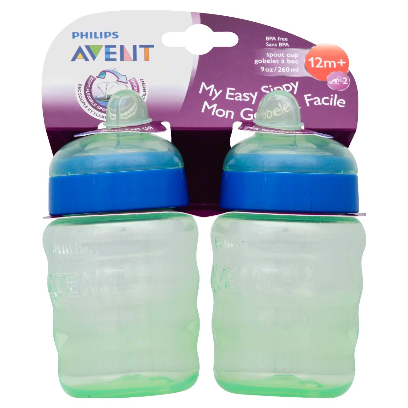 slide 1 of 1, Avent Spout Cups, My Easy Sippy, 2 (12 Months+), 9 Ounce, 2 ct