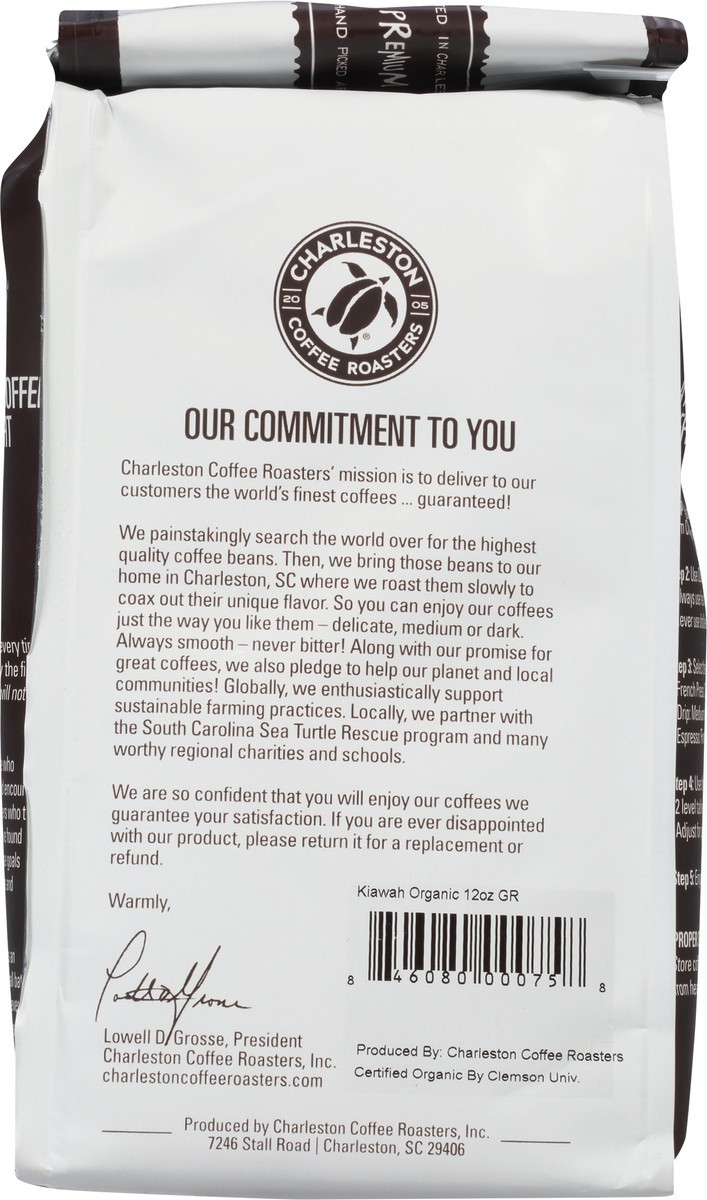 slide 5 of 9, Charleston Coffee Roasters Organic Dark Roast Ground Kiawah Coffee 12 oz, 12 oz