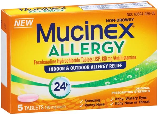 slide 1 of 1, Mucinex Allergy Antihistamine Tablets, 5 ct; 180 mg