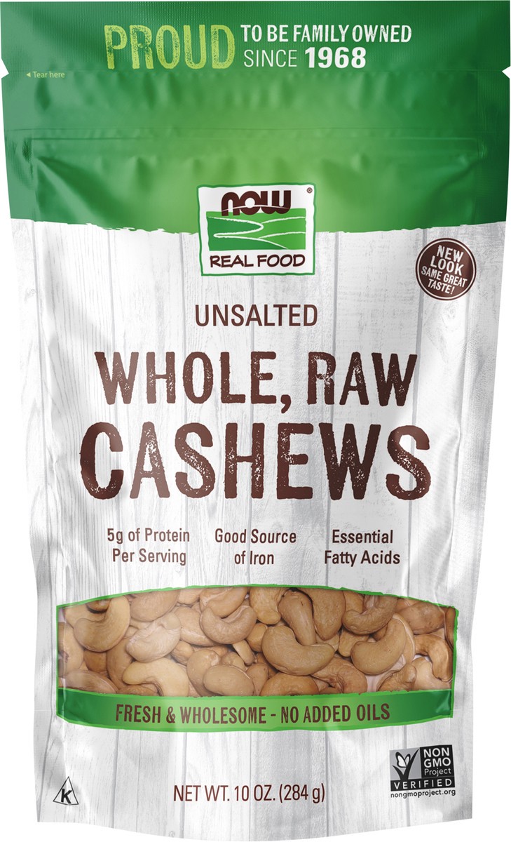 slide 2 of 9, NOW Natural Foods Cashews, Whole, Raw & Unsalted - 10 oz, 10 oz