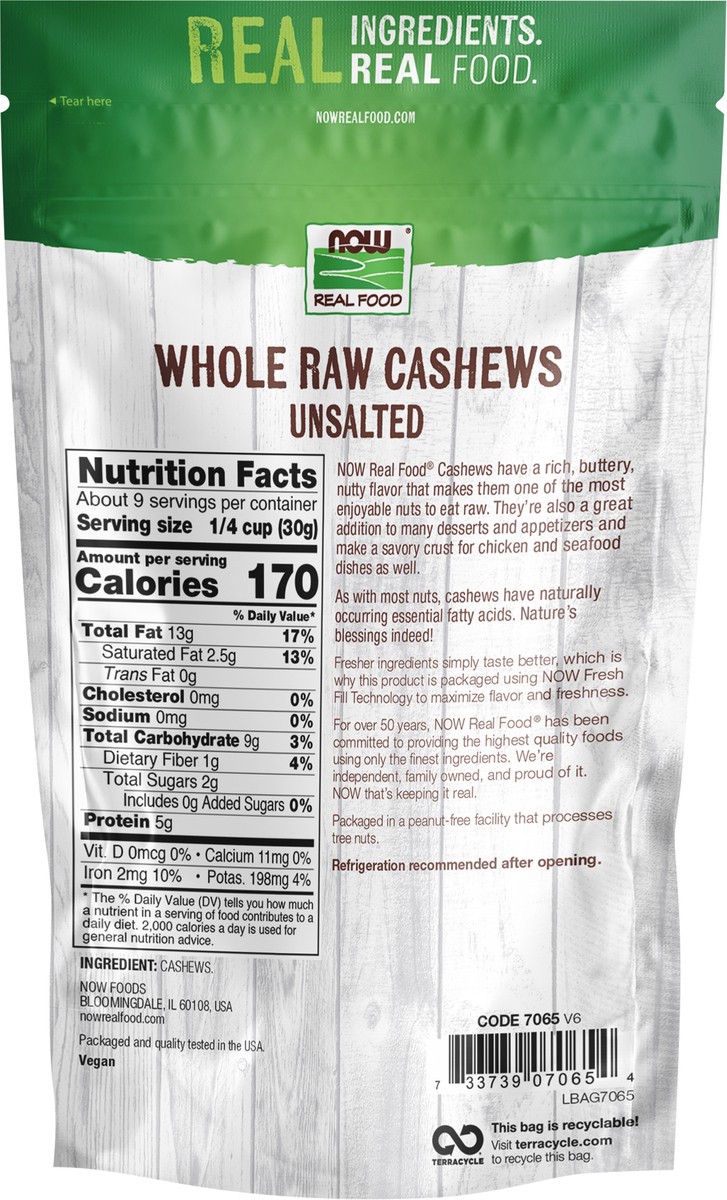 slide 3 of 9, NOW Natural Foods Cashews, Whole, Raw & Unsalted - 10 oz, 10 oz