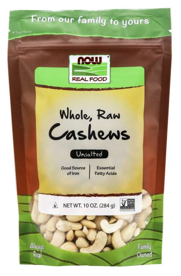 slide 1 of 1, Now Foods Cashews, Whole, Raw & Unsalted, 0.7 oz