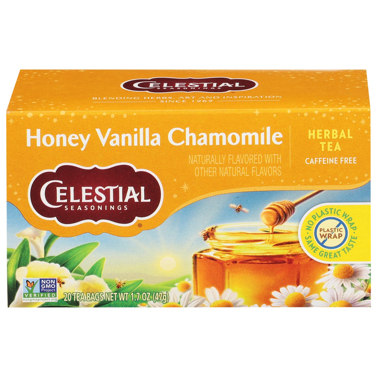 slide 1 of 8, Celestial Seasonings Caffeine Free Honey Vanilla Chamomile Herbal Tea 20 Tea Bags, 20 ct; 1.6 oz