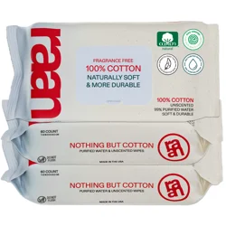 Raan 100% Cotton Baby Wipes, Unscented, Unbleached - 180 ct