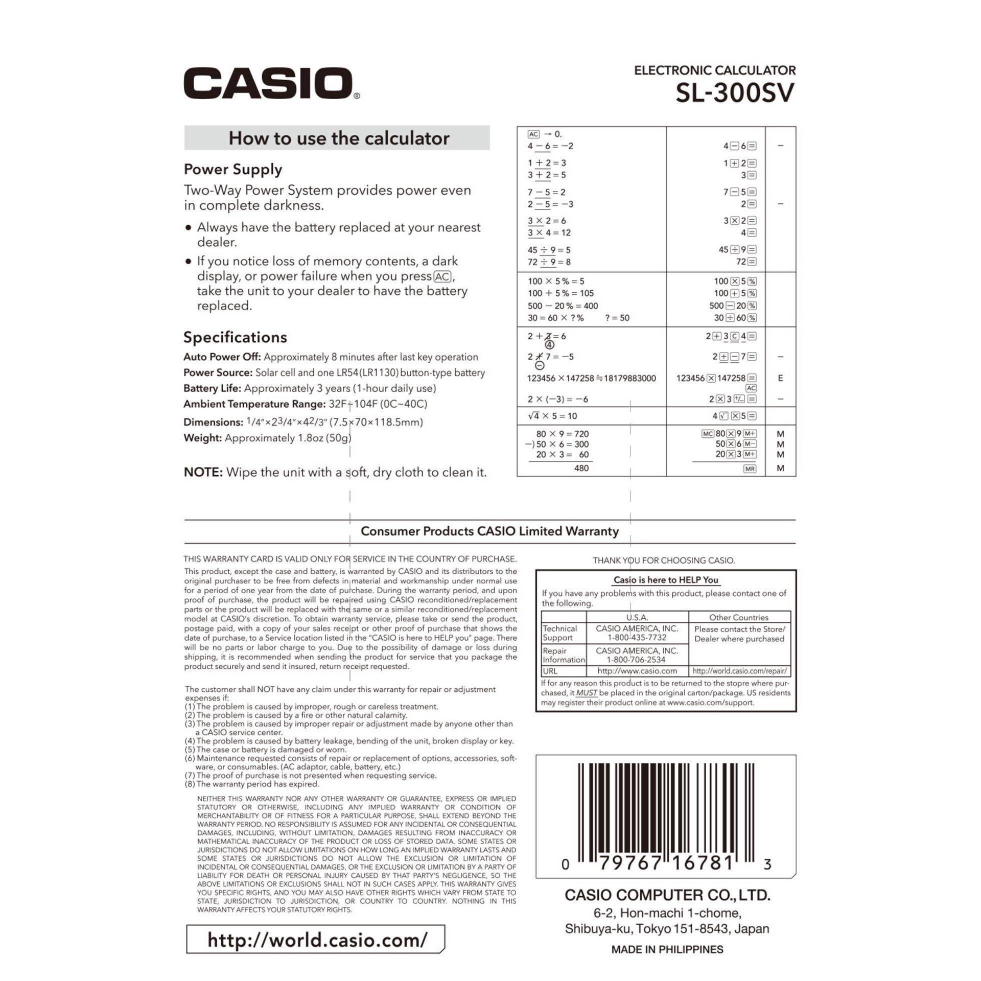 slide 7 of 7, Casio SL-300SV Basic Calculator, 1 ct