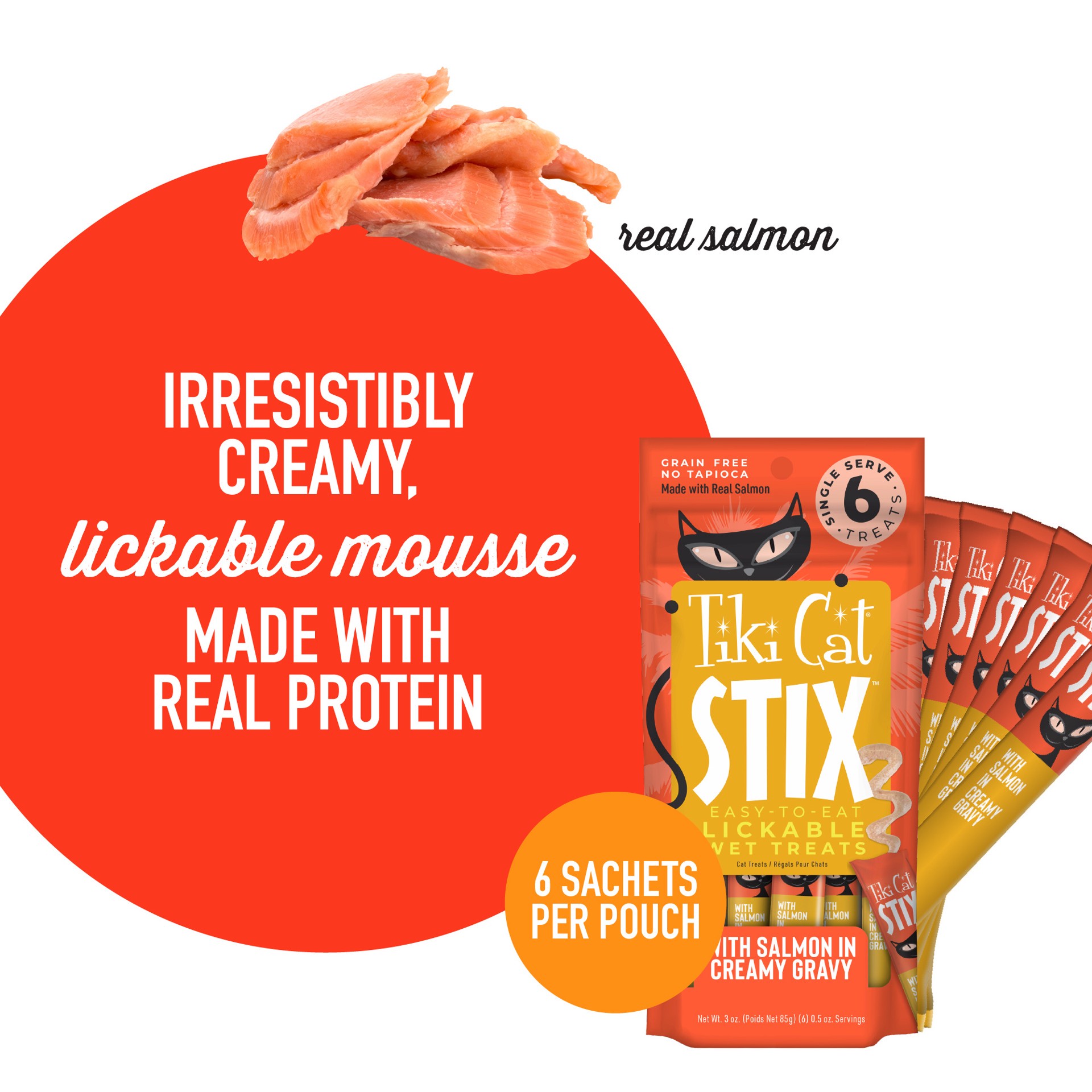 slide 4 of 7, Tiki Cat Stix Wet Cat Treats, Salmon, 3 oz. Pouch, 6 ct
