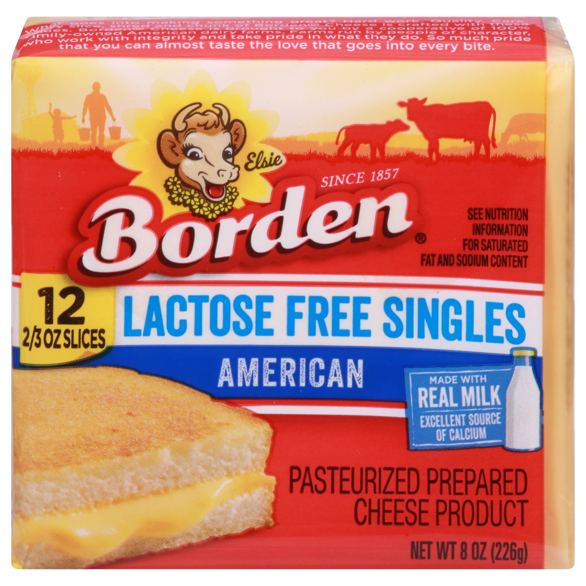 slide 1 of 9, Borden Lactose Free Singles American Cheese Slices 12 ea, 8 oz