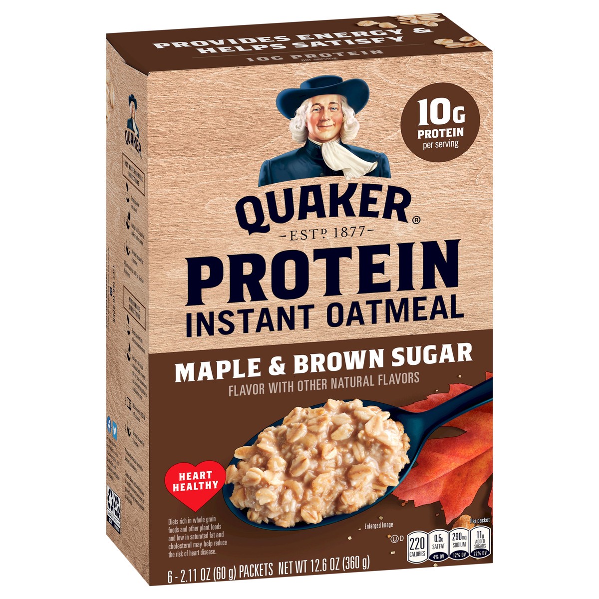 slide 2 of 6, Quaker Instant Oatmeal Protein Maple & Brown Sugar 2.11 Oz 6 Count, 12.6 oz
