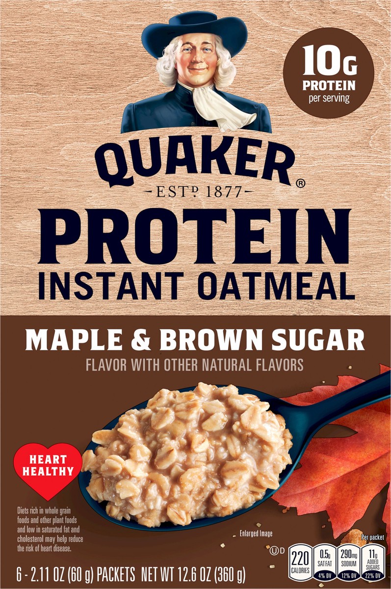 slide 3 of 6, Quaker Instant Oatmeal Protein Maple & Brown Sugar 2.11 Oz 6 Count, 12.6 oz
