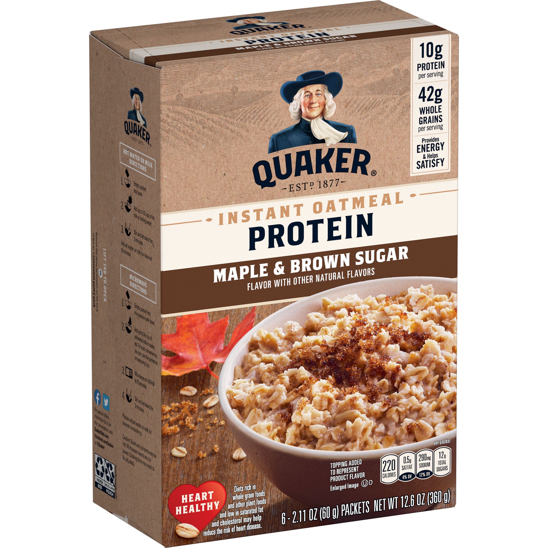 slide 1 of 6, Quaker Instant Oatmeal Protein Maple & Brown Sugar 2.11 Oz 6 Count, 12.6 oz