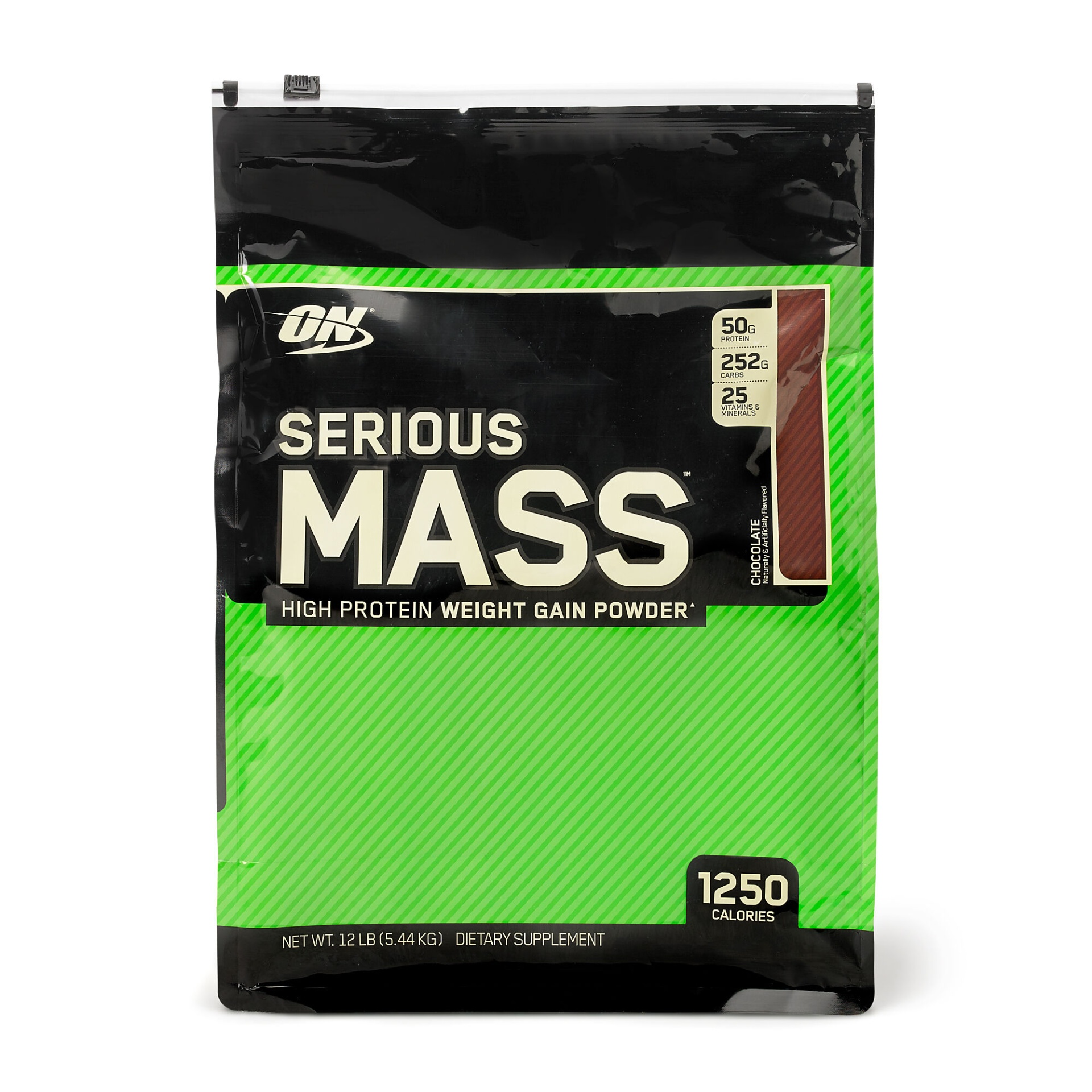 slide 1 of 1, Optimum Nutrition Serious Mass - Chocolate, 12 lb