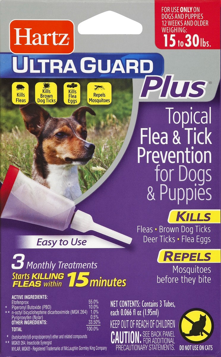 slide 4 of 4, Hartz Flea & Tick Prevention, Topical, for Dogs & Puppies 15 to 30 Pounds, 3 ct