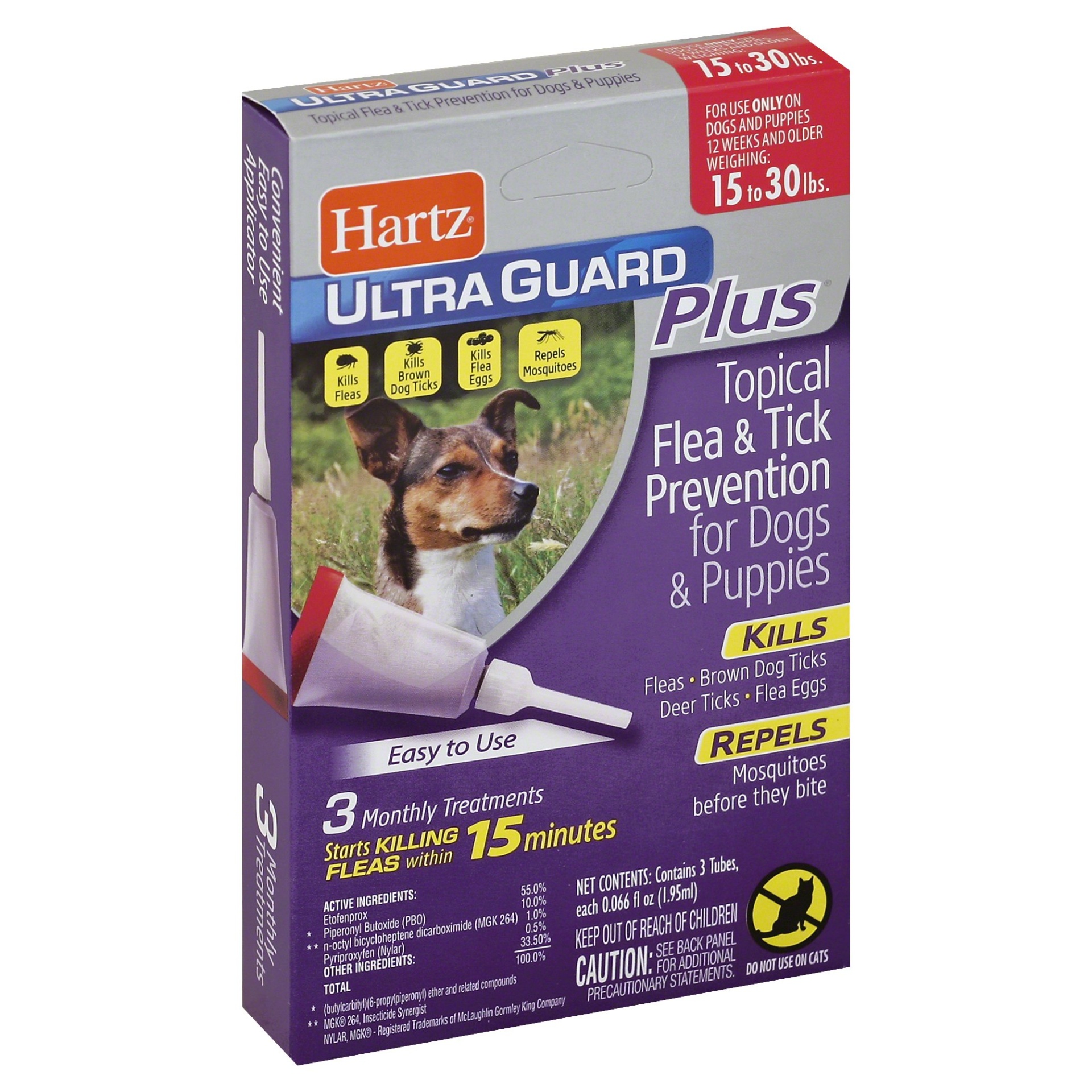 slide 1 of 1, Hartz Ultraguard Plus Topical Flea & Tick Prevention For Dogs & Puppies 15-30 lbs, 3 ct