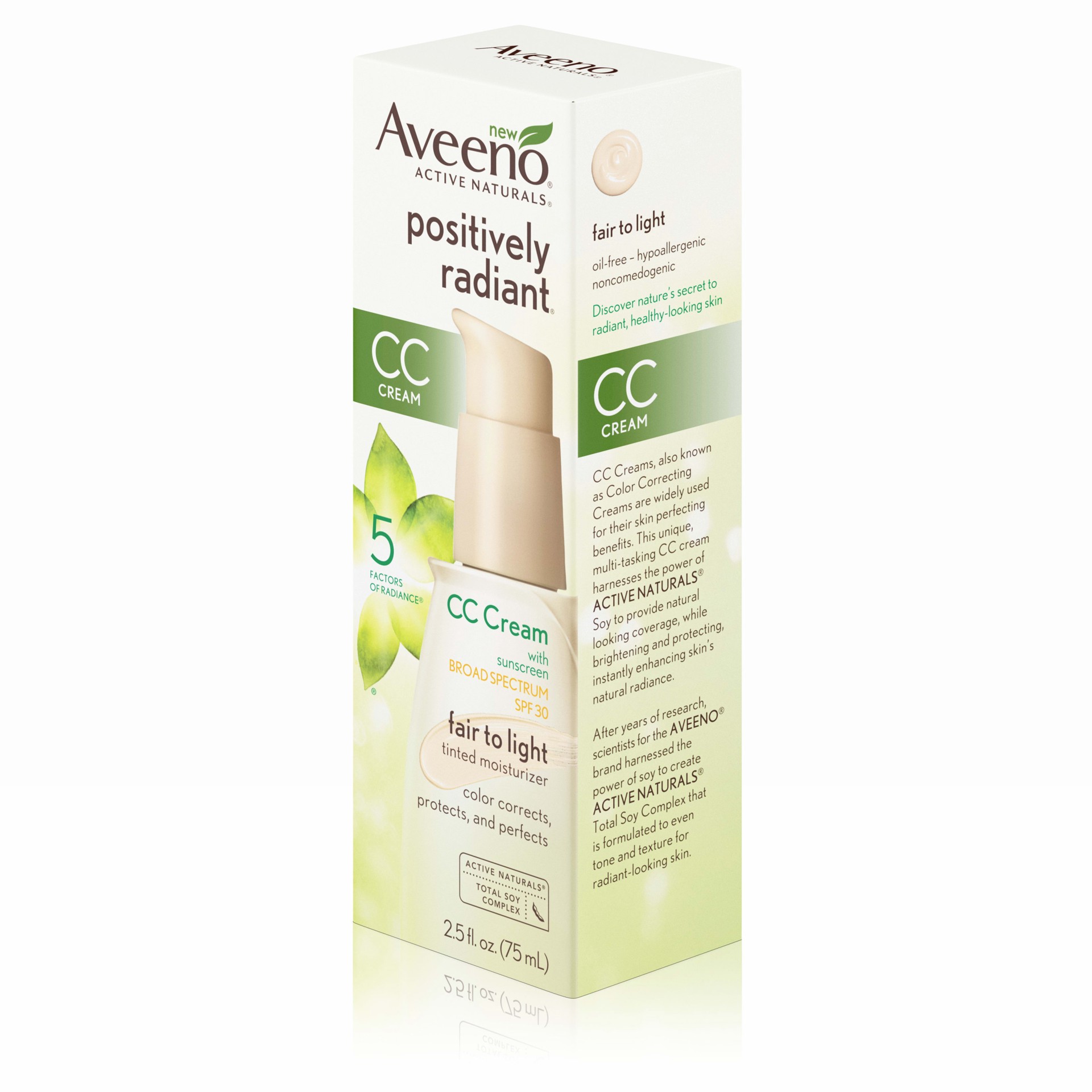 slide 2 of 7, Aveeno Positively Radiant CC Cream Broad Spectrum Spf 30, Fair To Light Tinted Moisturizer, 2.5 Oz, 2.5 fl oz