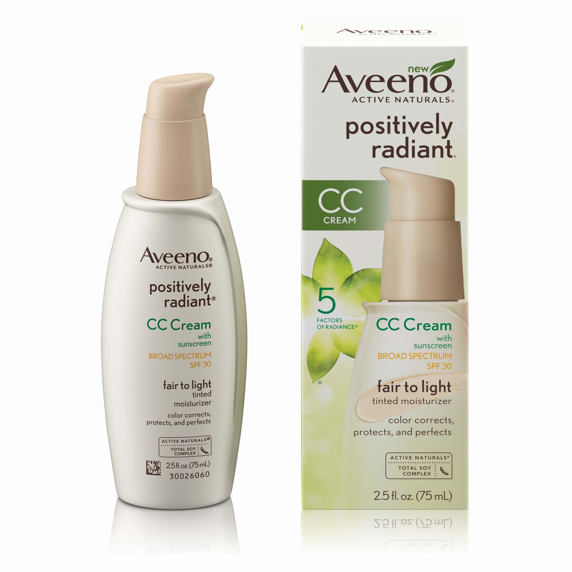 slide 4 of 7, Aveeno Positively Radiant CC Cream Broad Spectrum Spf 30, Fair To Light Tinted Moisturizer, 2.5 Oz, 2.5 fl oz