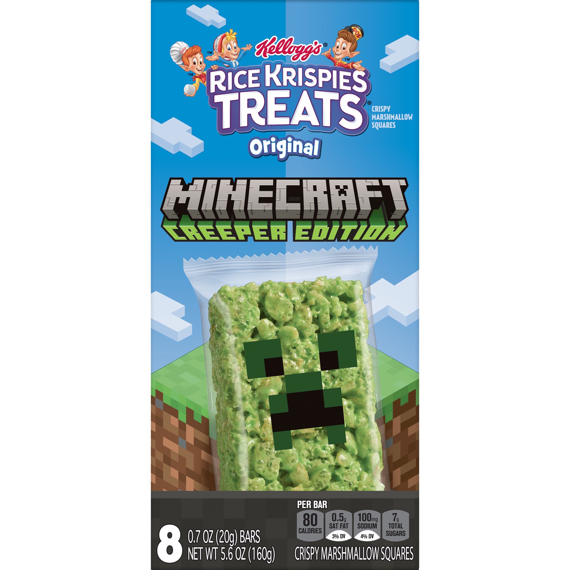 slide 3 of 5, Rice Krispies Treats Kellogg's Rice Krispies Treats Minecraft Creeper Edition Marshmallow Snack Bars, Original, 5.6 oz, 8 Count, 5.6 oz