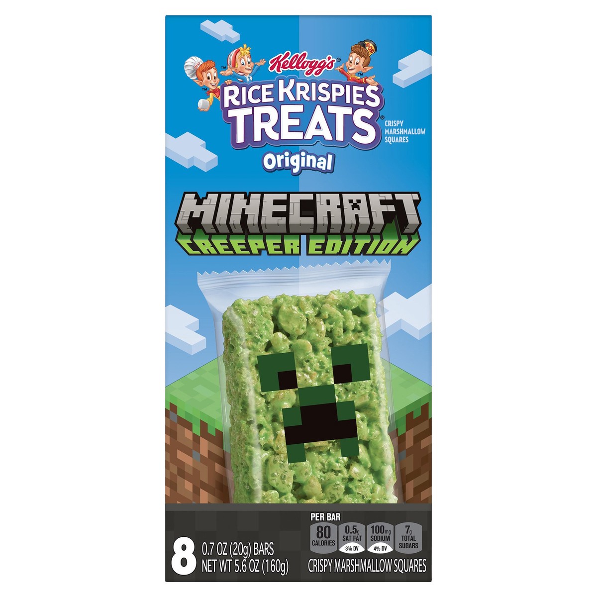 slide 1 of 5, Rice Krispies Treats Kellogg's Rice Krispies Treats Minecraft Creeper Edition Marshmallow Snack Bars, Original, 5.6 oz, 8 Count, 5.6 oz