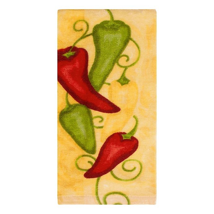 slide 1 of 1, KitchenSmart Colors Painterly Chili Peppers Fiber Reactive Kitchen Towel - Daffodil, 1 ct