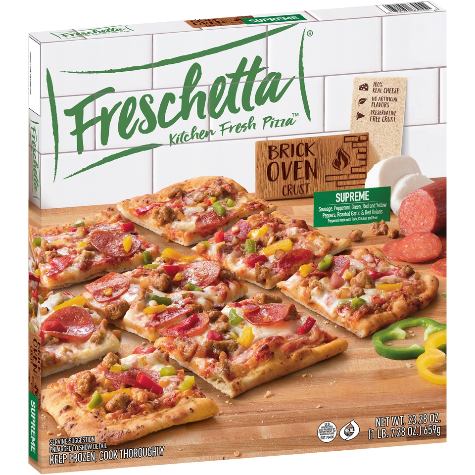 slide 2 of 9, Freschetta Brick Oven Crust Zesty Italian Style Supreme Pizza, 21.35 oz
