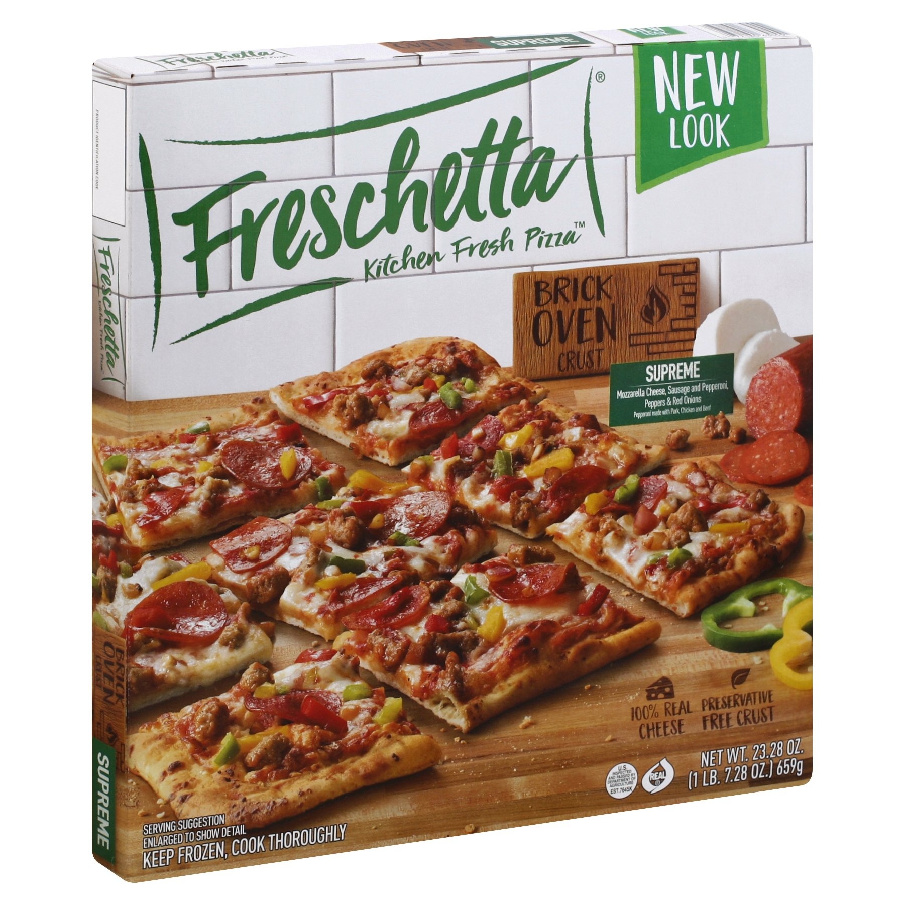 slide 1 of 9, Freschetta Brick Oven Crust Zesty Italian Style Supreme Pizza, 21.35 oz