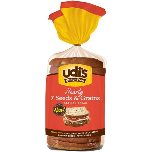 slide 1 of 1, Udi's Gluten Free Hearty 7 Seeds & Grains Artisan Bread, 20 oz