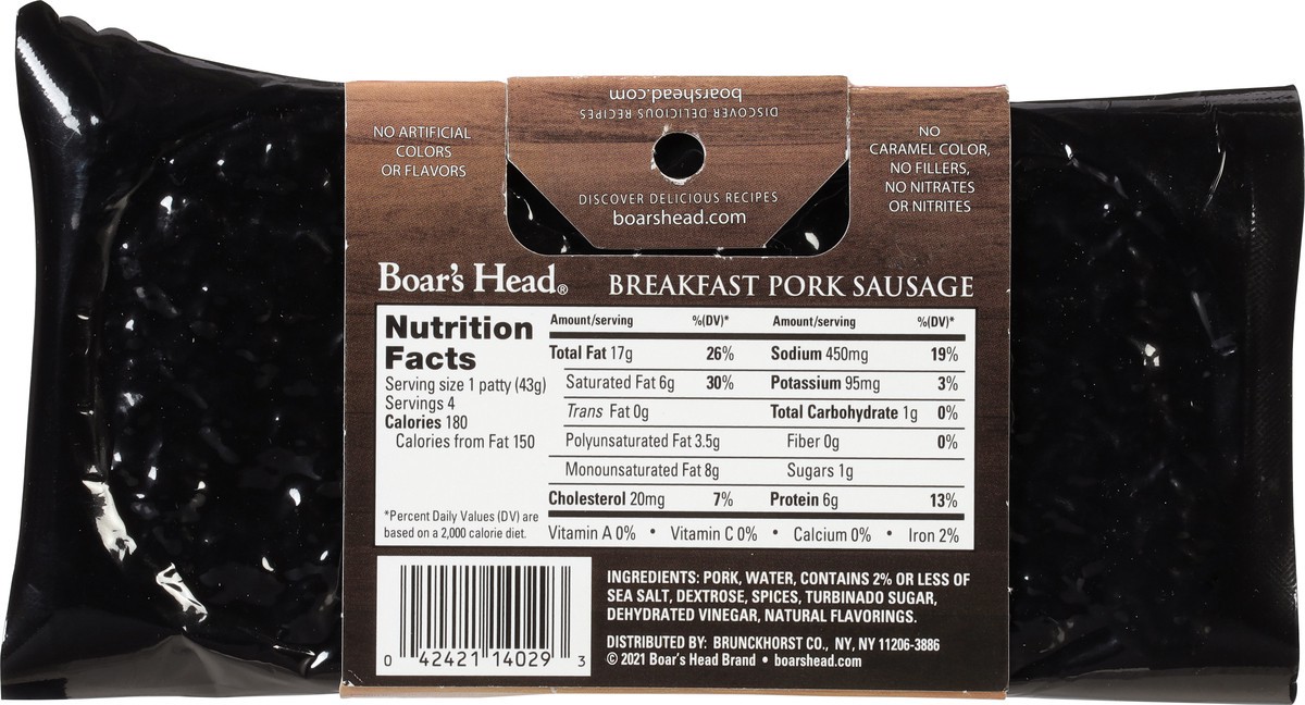 slide 7 of 9, Boar's Head All Natural Breakfast Pork Sausage, 6 oz