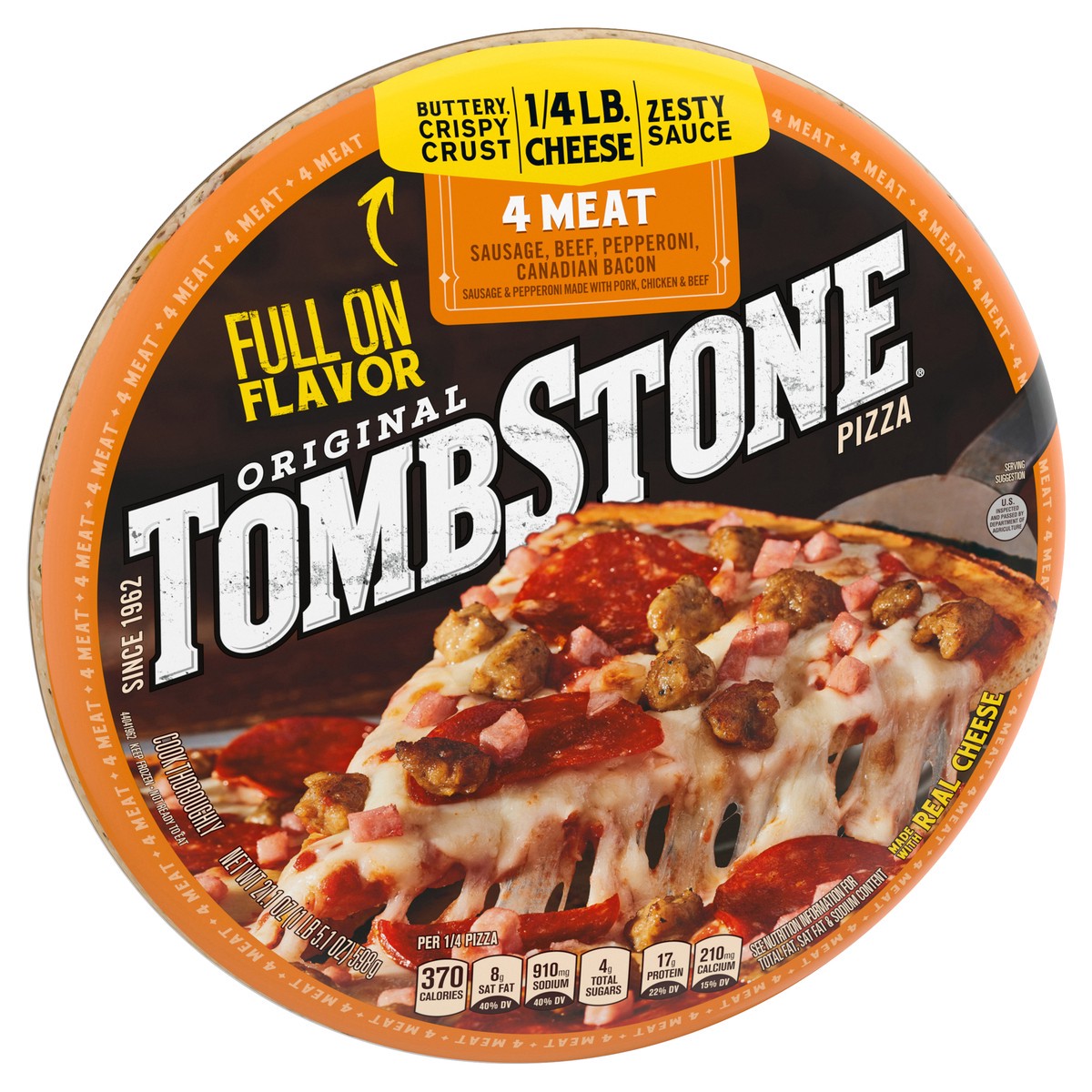 slide 2 of 8, Tombstone Four Meat Frozen Pizza, 21.1 oz