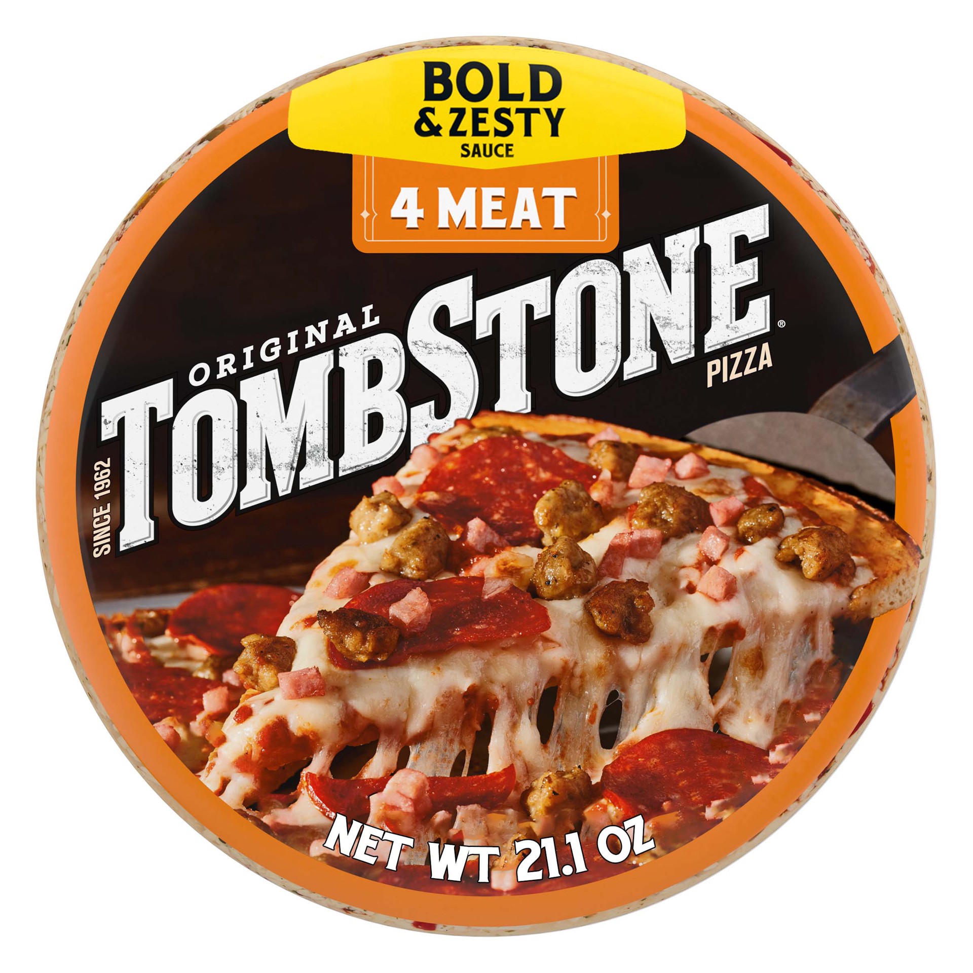 slide 1 of 8, Tombstone Four Meat Frozen Pizza, 21.1 oz