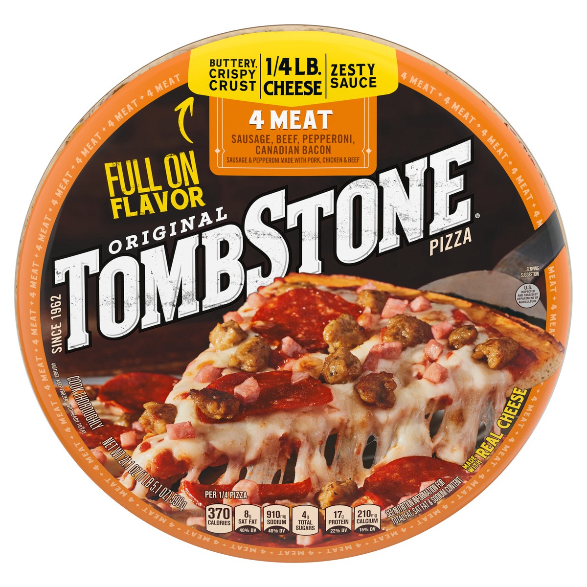 slide 1 of 8, Tombstone Four Meat Frozen Pizza, 21.1 oz