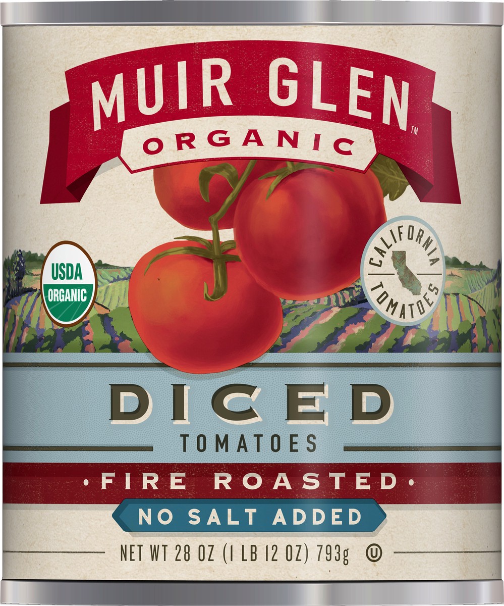 slide 7 of 11, Muir Glen Fire Roasted Diced Tomatoes No Salt Added, 28 oz, 28 oz