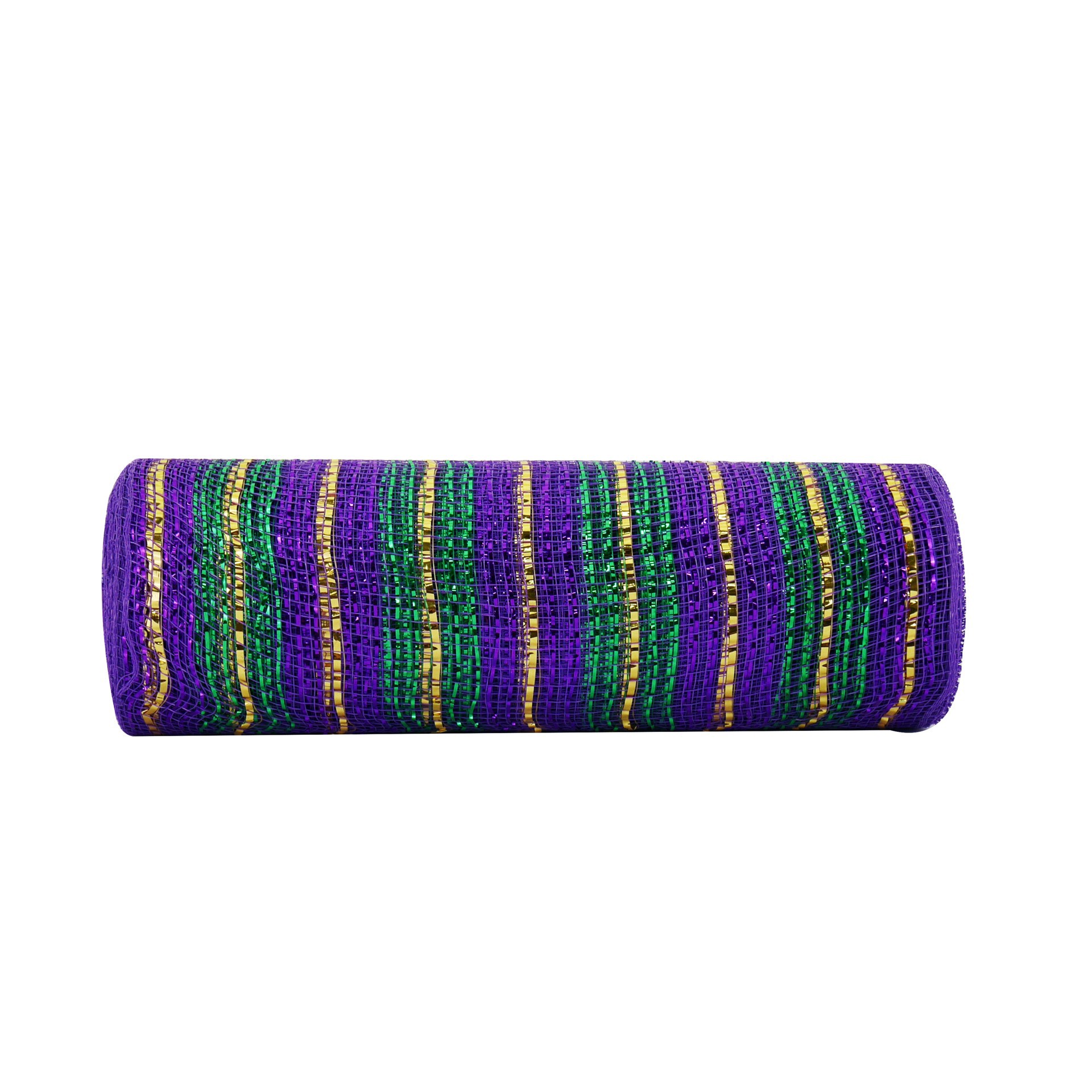slide 2 of 3, 9.5" X 12ft. Purple, Green & Gold Stripe Mesh By Celebrate It, 9.5 in x 12 ft