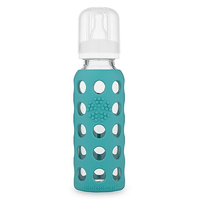 slide 1 of 5, Lifefactory Glass Baby Bottle with Protective Silicone Sleeve - Green, 9 oz