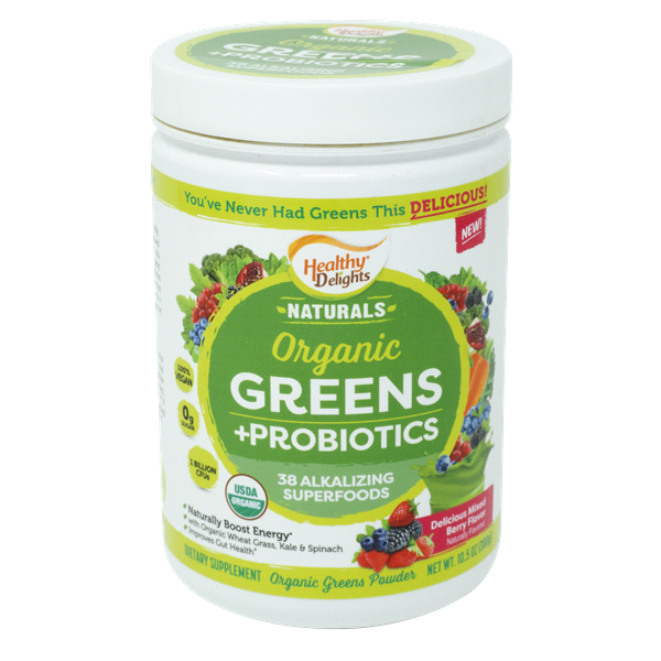 slide 1 of 1, Healthy Delights Organic Greens + Probiotics Powder, 10.5 oz