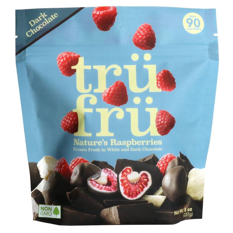 slide 1 of 9, Tru Fru Dark Chocolate Nature's Raspberries 8 oz, 8 oz