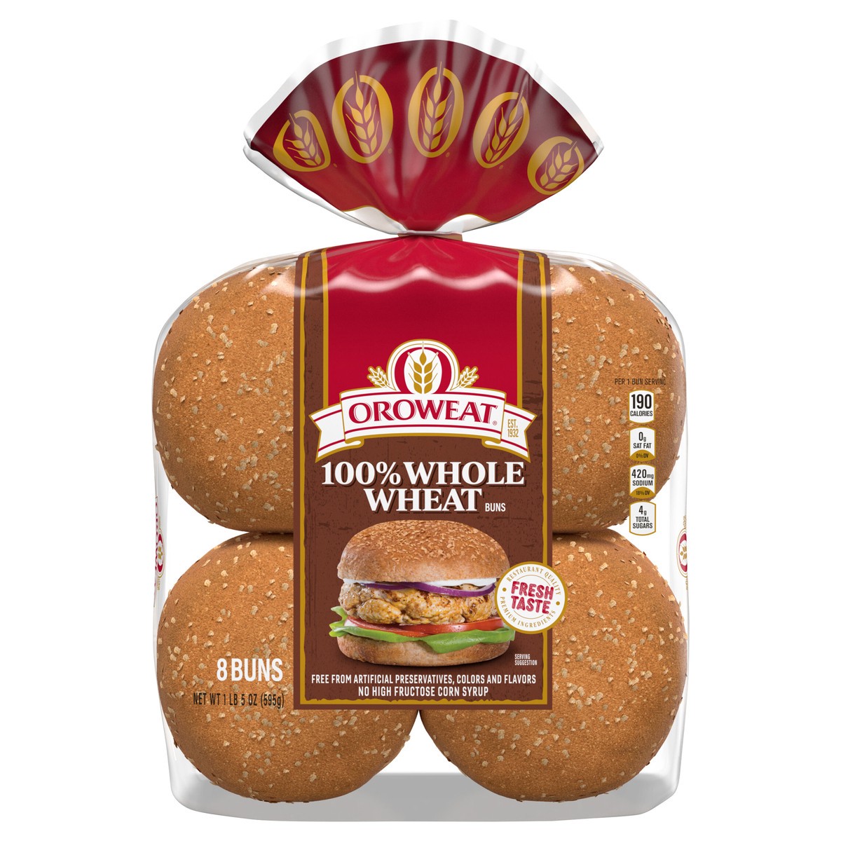slide 1 of 10, Oroweat Whole Wheat Buns, 8 count, 21 oz, 8 ct