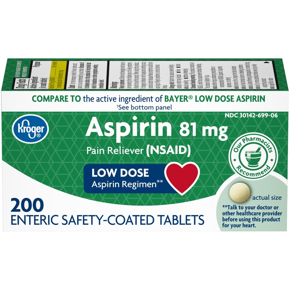 slide 1 of 1, Kroger Low Dose Aspirin Enteric Safety Coated Tablets 81Mg, 200 ct