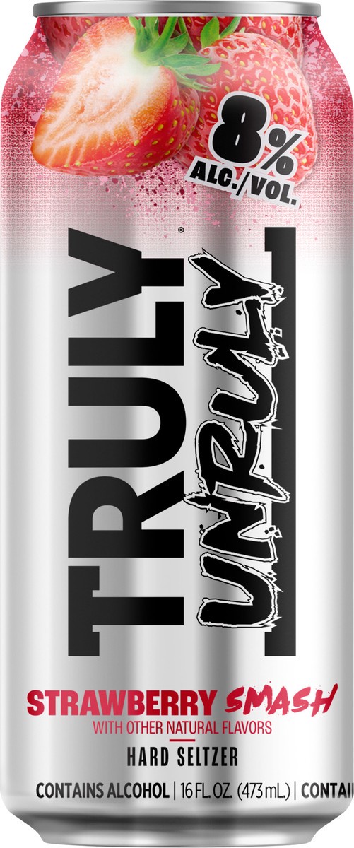 slide 13 of 13, TRULY Unruly Hard Seltzer Strawberry Smash 8% ABV (16 fl. oz. Can), 16 oz