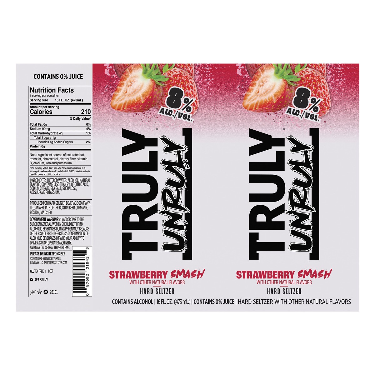 slide 3 of 13, TRULY Unruly Hard Seltzer Strawberry Smash 8% ABV (16 fl. oz. Can), 16 oz