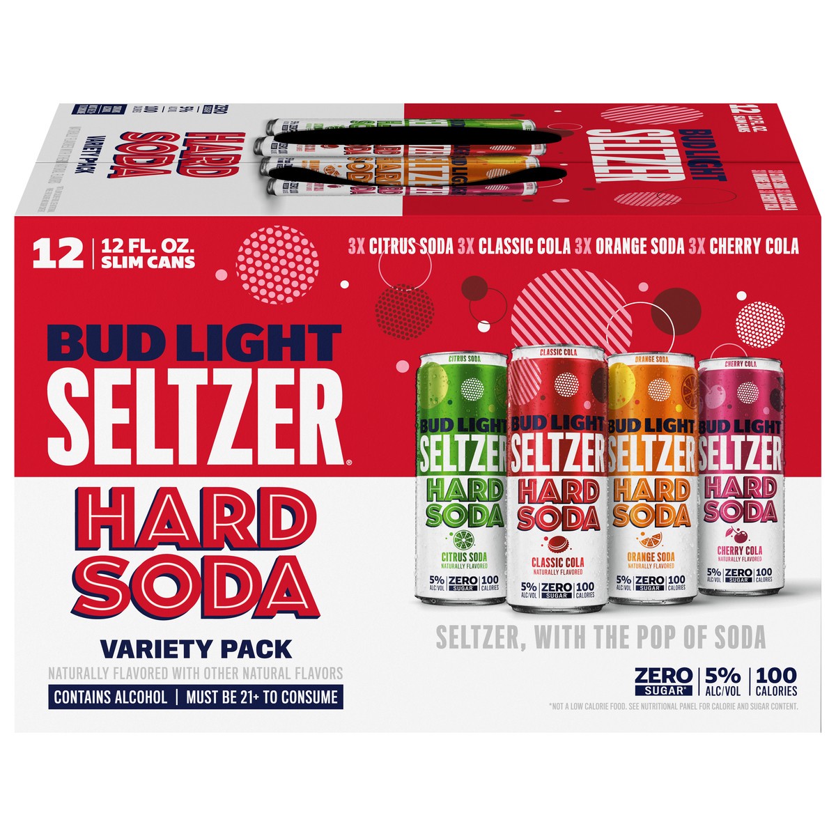 slide 1 of 9, Bud Light Hard Seltzer Citrus Soda, Classic Cola, Orange Soda & Cherry Cola Hard Soda Variety Pack, Gluten Free, 12 Pack, 12 FL OZ Slim Cans, 144 fl oz